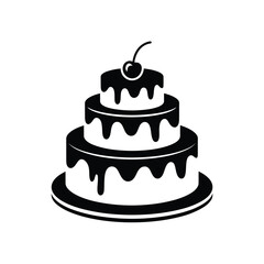 Simple black and white illustration of a three tiered chocolate drip cake