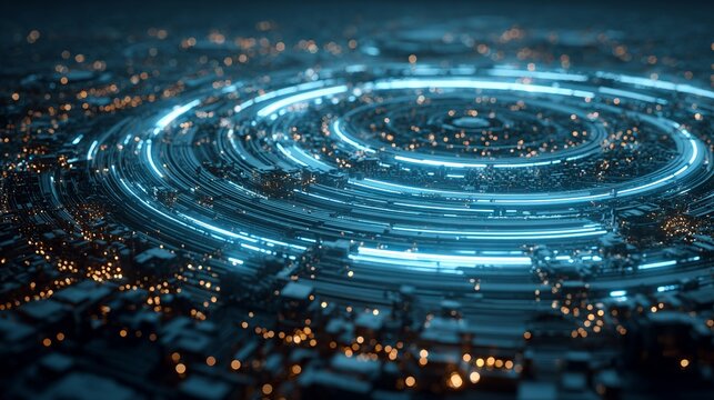 Stunning futuristic technology concept with glowing blue circuits and vibrant data streams for innovative digital solutions in modern tech world - Powered by Adobe