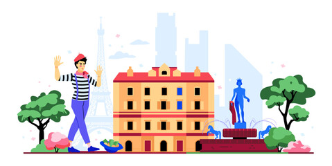 Travel to France - colorful flat design style illustration