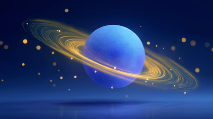 Naklejka premium Cosmic Rings of Radiance: A celestial body, adorned with luminous, swirling rings, floats serenely against a deep, star-studded cosmos.