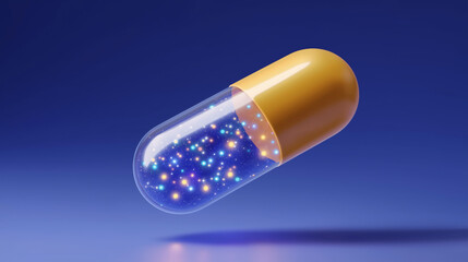 Digital Pill: A futuristic capsule filled with glowing digital data, representing innovation, technology, and the fusion of medicine and the digital world.