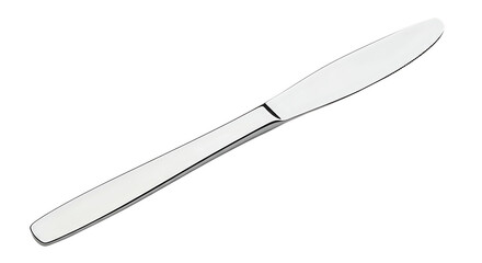 Obraz premium Sleek and shining silver butter knife, an essential utensil for dining and kitchen use, isolated on a clean white background