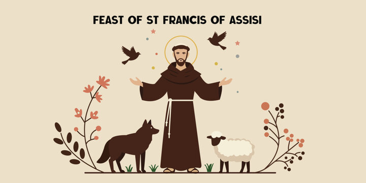 Feast of Saint Francis of Assisi Illustration &ndash; Patron Saint of Animals and Nature