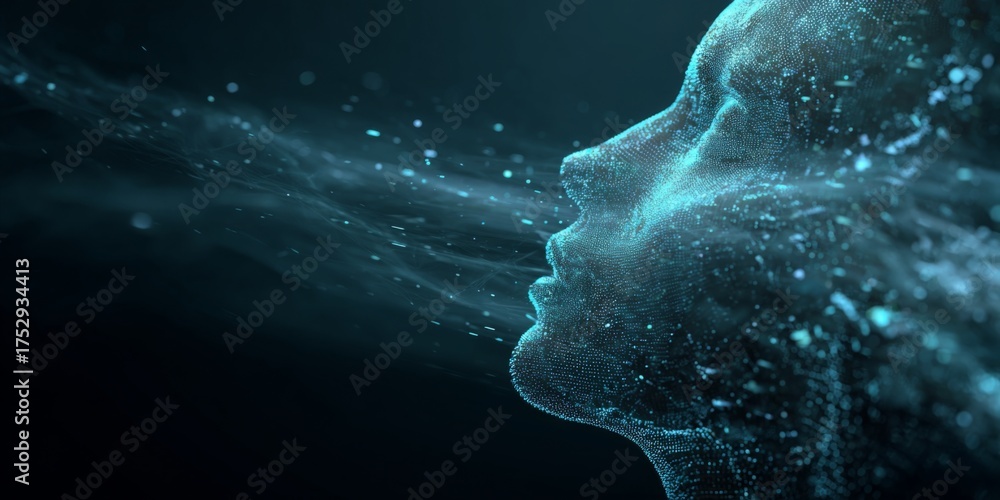 Wall mural futuristic digital profile technology concept with neon lights and data flowing in abstract design f