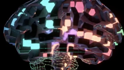 Animated digital brain displaying cognitive processes and artificial intelligence - Powered by Adobe