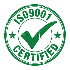 Iso 9001 certified stamp with green checkmark and stars