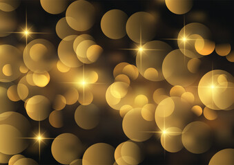 Golden bokeh lights and stars Christmas background 