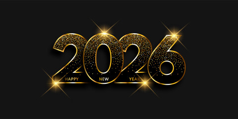 Glittery gold Happy New Year banner design