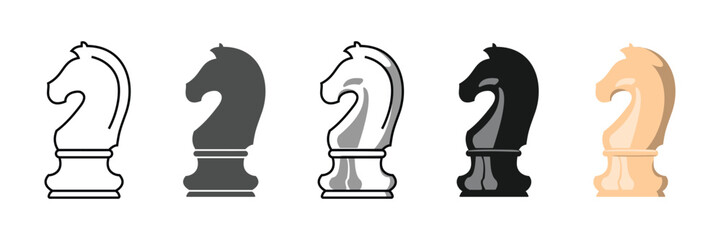 Chess knight set design, available in outline, solid and colored, editable vector.  © MassBayy