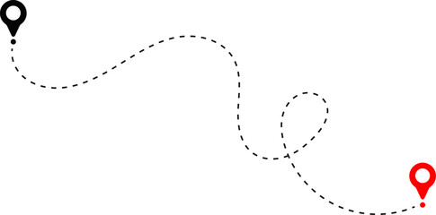 Route icon dotted line with location symbol. Travel path icon. flying plane with twisted. Dotted line route with location pin. destination pin  © Sultana Design