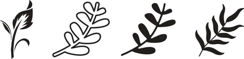 Set of leaves. Hand drawn decorative elements. Vector illustration