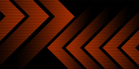 Futuristic design dark black background with orange arrow geometric 3D background overlap pattern layer on dark background. Eps10 vector