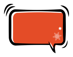 冬　雪の結晶デザインのアメコミ風吹き出し　色ずれ　横長四角　赤