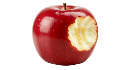 Deliciously crisp red apple with a bite removed, showcasing its fresh, juicy interior, perfect for healthy snacks