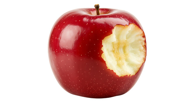 Deliciously crisp red apple with a bite removed, showcasing its fresh, juicy interior, perfect for healthy snacks