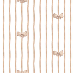 Seamless striped pattern. Subtle brown watercolor stripes and bows. A simple and straightforward print for pillows, tablecloths, and other fabrics