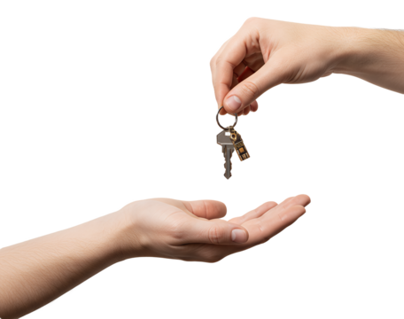 Hand gesture, person giving home key, other hand open but turning away slightly transparent