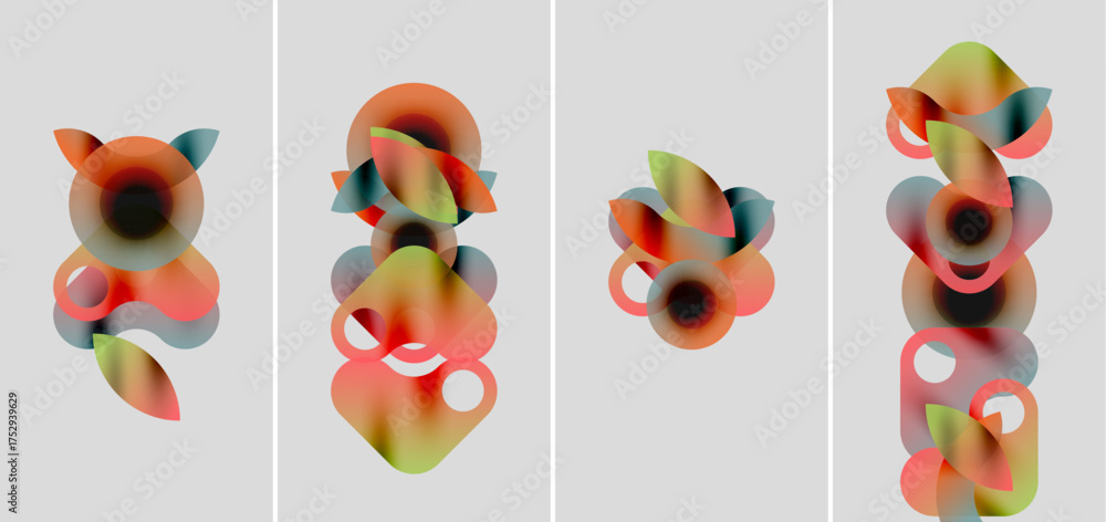 Wall mural abstract colorful shapes overlap, creating dynamic compositions. soft gradients blend hues, forming 