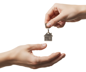 realistic hand gesture passing new home key, sharp focus on key and hands, transparent