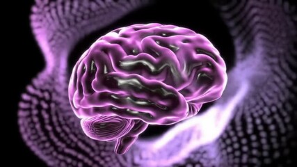 Animated brain model rotating against dark background digital illustration - Powered by Adobe
