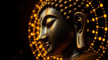 Obraz premium Cosmic Buddha Profile Golden Energy Halo on Dark Background_2