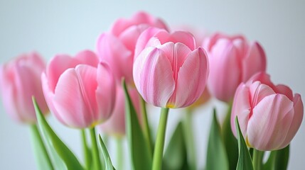 Fototapeta premium Vibrant Pink Tulips in Full Bloom, a Symbol of Spring and Freshness.