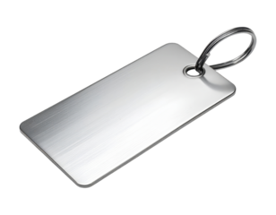 Stainless steel price tag blanks for manufacturing, isolated on transparent background, png