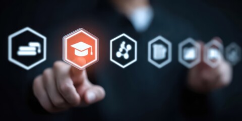 Internet based education Students connected through holographic screens sharing digital knowledge futuristic online learning network