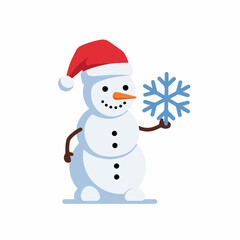 Flat Cartoon Adorable Snowman Holding Snowflake Decoration Celebration Holiday Illustration