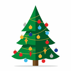 Flat Design Decorated Evergreen Pine Tree Holiday Season Celebration Graphic