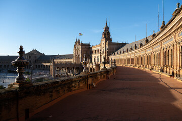 Fototapeta premium Sevilla, Spain - 23 Apr 23: Historic plaza with ornate architecture in Sevilla