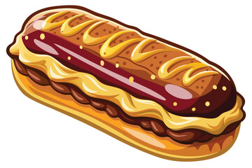 Delicious eclair shines with glaze and filling, promising a sweet, rich treat