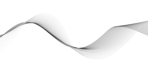 Fototapeta premium Abstract smooth black and white wave lines on a white background. Minimal futuristic flowing motion pattern, elegant curve design, digital art backdrop for technology, sound, and energy concepts.