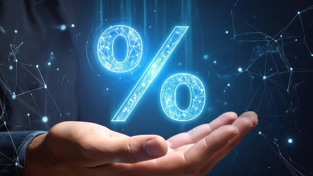 Digital Percentage Symbol Hovering in Hand Representing Financial Concept