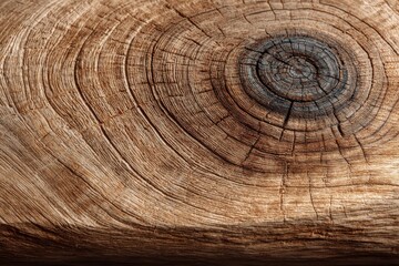 Naklejka premium Close up of brown wood stump with rings and dark center featuring texture and natural grain
