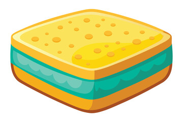 Isometric spongy cube with teal layers displays a bright yellow porous texture with light tones