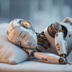 A humanoid robot in a sleep, minimalistic background