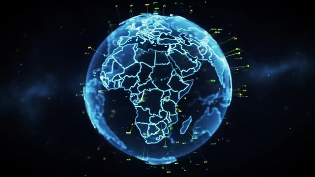 Digital globe animation with data transfer signals and animated lines