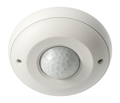 Low-profile ceiling motion sensor for office use, featuring a sleek circular design.