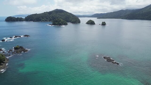 Aerial view of the extensive Ensenada de Utr&iacute;a bay near Nuqu&iacute; in the lush Choc&oacute; Department located on the remote Pacific Coast of Colombia