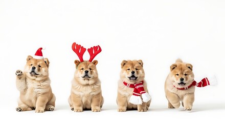 Obraz premium Festive Chow Chow Puppies Ready for Christmas Celebration.