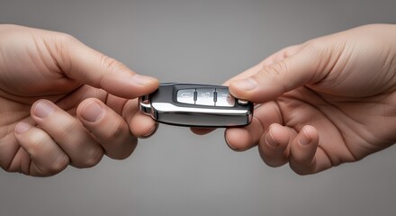 macro close-up of fingers passing modern key, isolated background