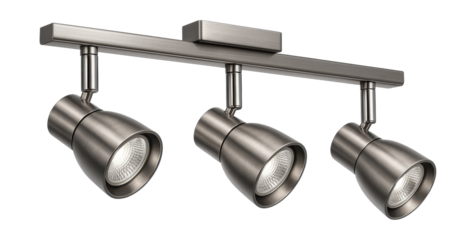 Adjustable three-head track light, ideal for highlighting features in modern living spaces.