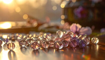 テーブルの上に散らばるビーズ