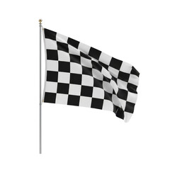 Dynamic finish line symbol waving, checkered racing flag on isolated transparent field showcasing