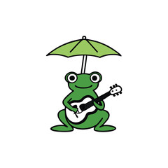  frog playing guitar under a lily pad umbrella, white background
