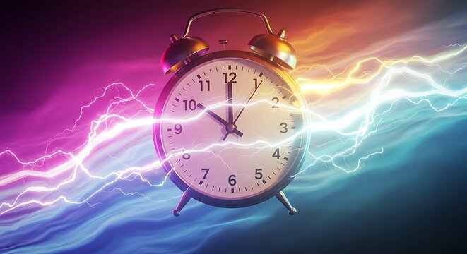 Alarm Clock with Lightning Effects on Colorful Background