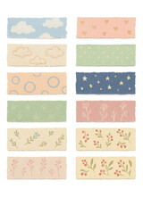 set of printed washi tapes isolated on white background, png	