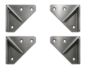 Triangular metal mounting brackets for securely installing shelves at home.