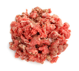 Fresh raw minced meat isolated on white, top view